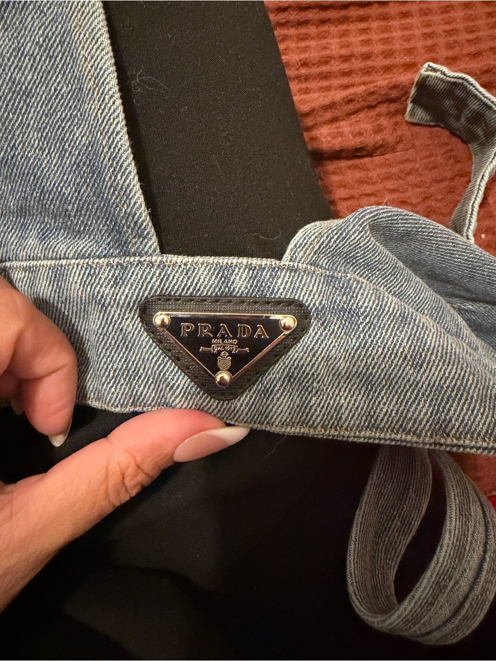 Prada Denim Triangle Bralette with Logo Plaque - Blue - Picture 5 of 8